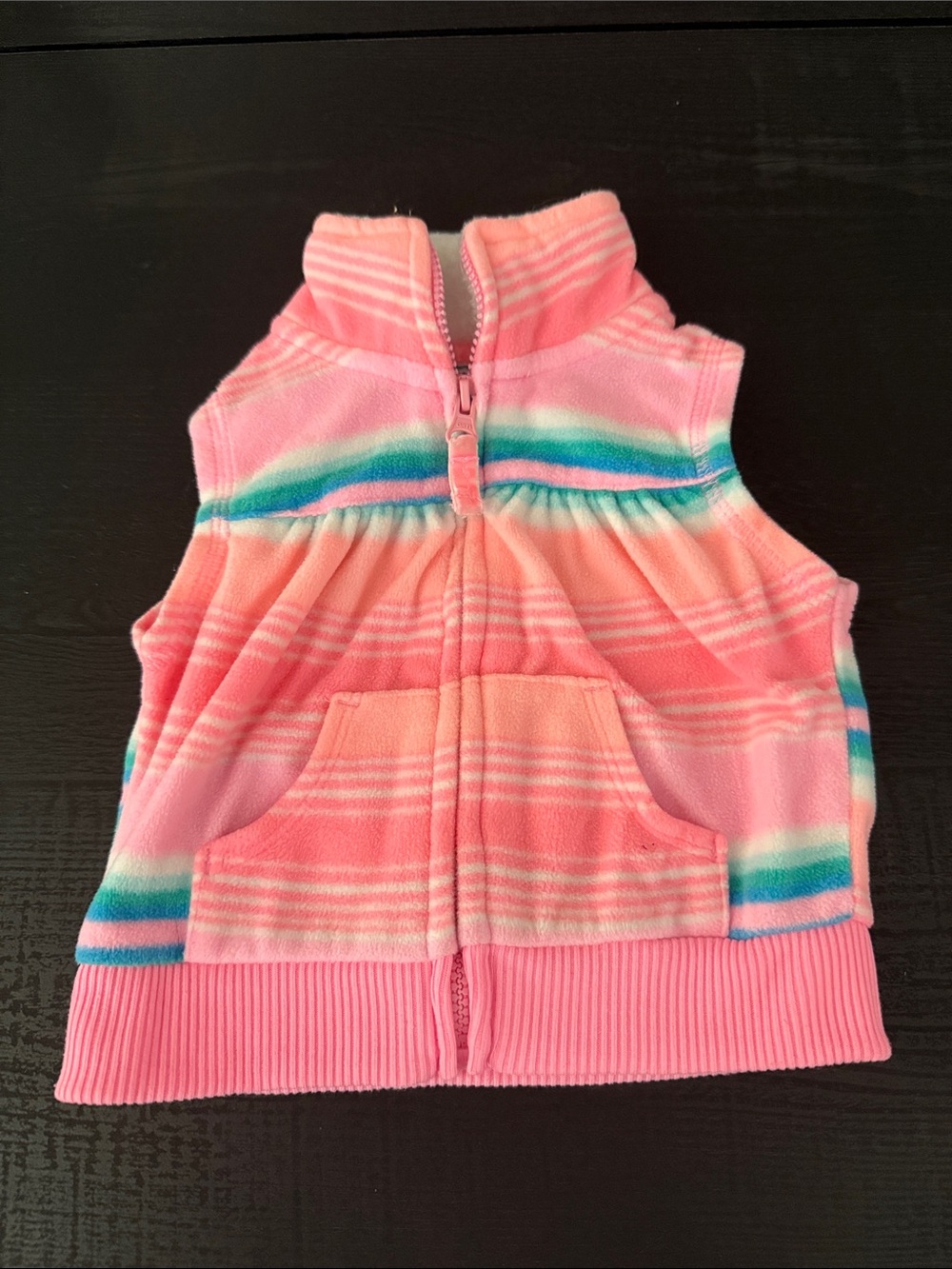 Carter's Pink Striped Fleece Vest with Teal Accent
